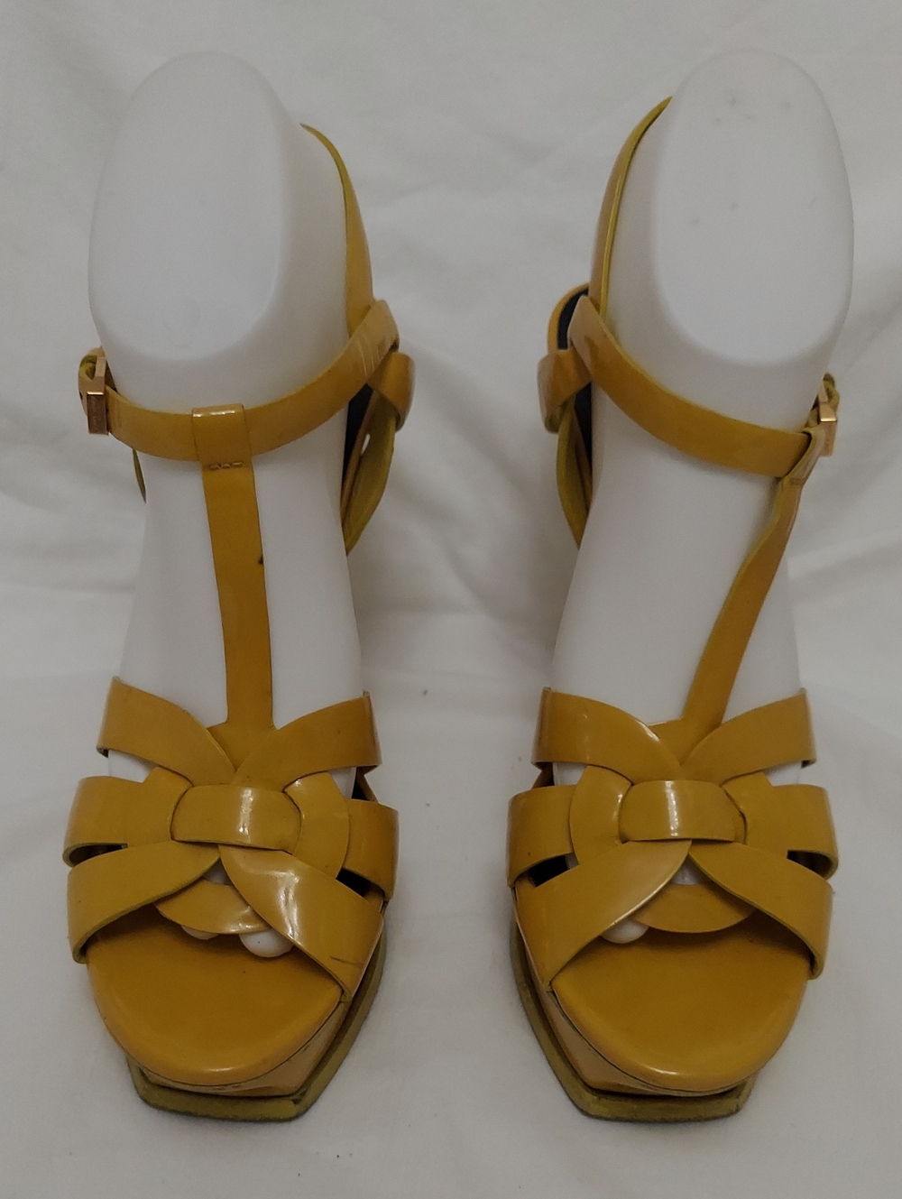 Saint Laurent Tribute T-Strap Platform Sandals Womens 10 Patient Leather 6" Heel - Picture 3 of 13